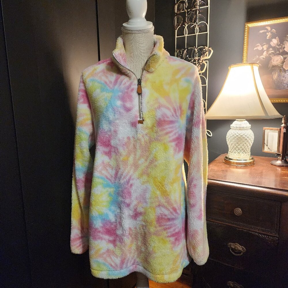 Tie dye quarter zip sherpa pullover